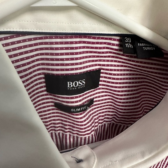 Hugo Boss 39 15.5 white collar cuff red white stripe dress shirt - Picture 3 of 4